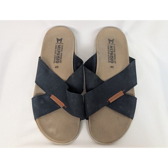 Mephisto Conrad Black Slide Comfort Sandals Shoes Cross Over Men\'s EU 45 US 11